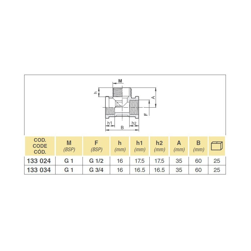 TRÓJNIK 133024 1/2"-1/2"F -1"M