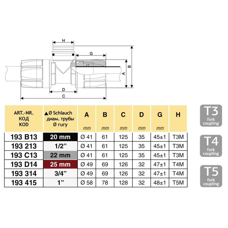 ZŁĄCZKA RURKI-TRÓJNIK D.20 T3M 193B13