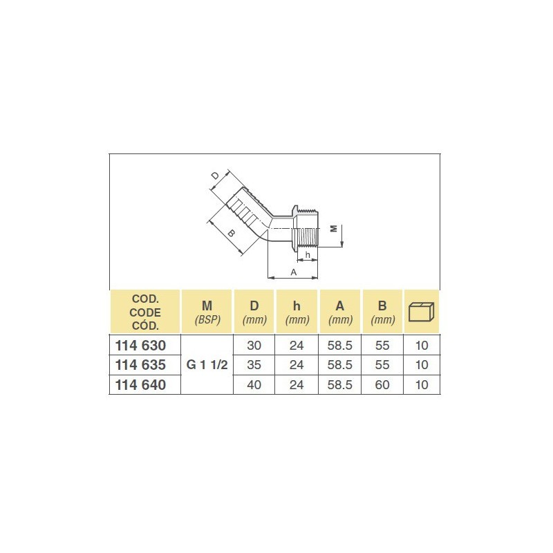 KOLANKO 114640  1 1/2"  D.40 ZGZ   45°